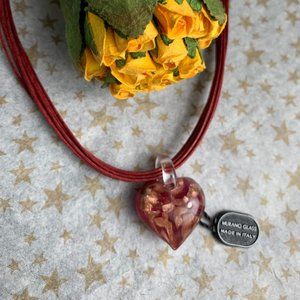 NWT Italian Murano Glass Heart Pendant on 10 Strand Cord Necklace